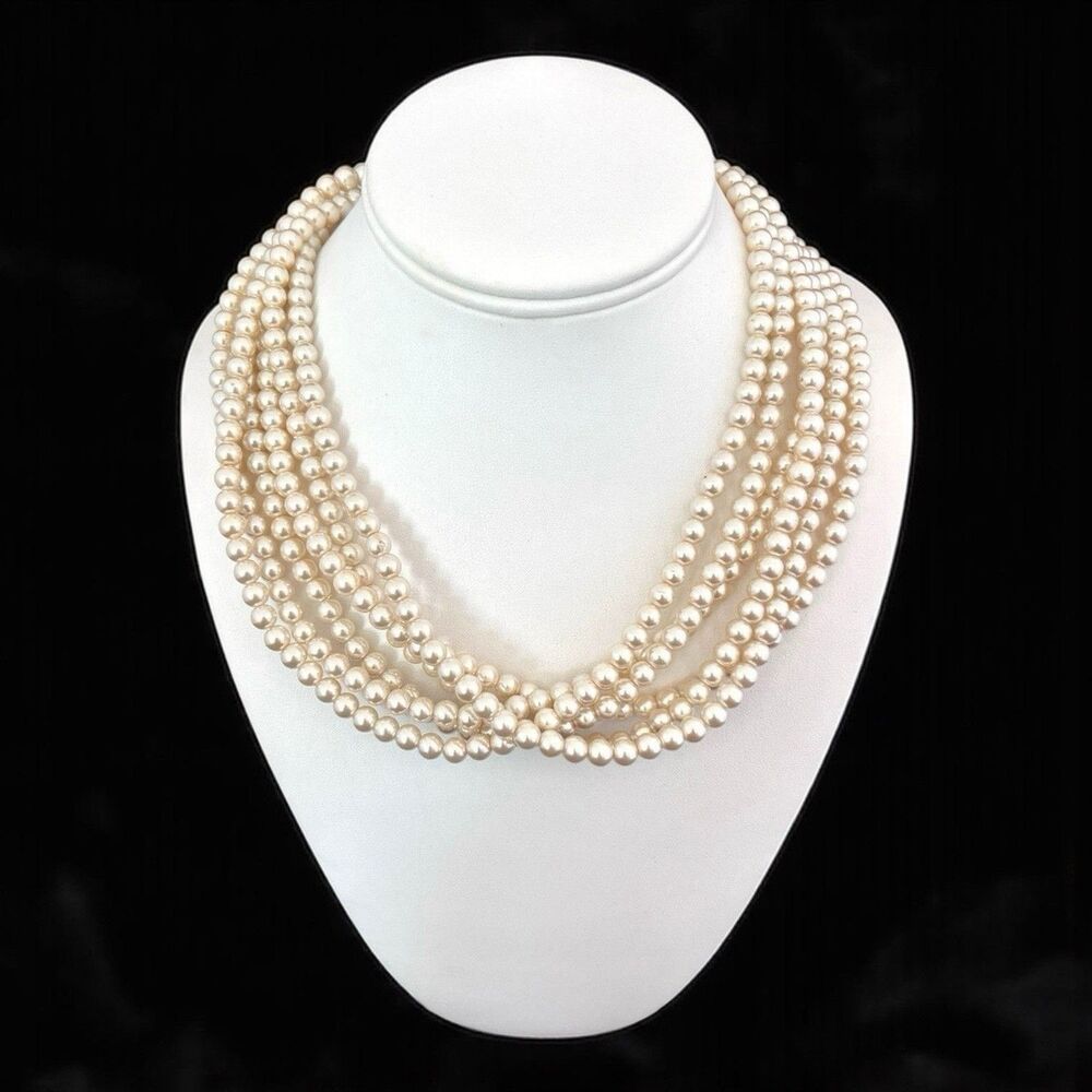 Vintage 1990s Joan Rivers Multi Strand Czech Glass Pearl Necklace Nautical- 11A